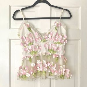 White and Pink Flower Appliqué Tank Top